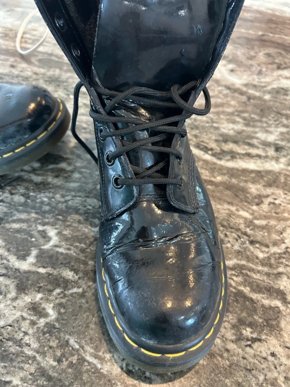 Dr. Martens Black Patent Combat Boots size tag faded 8? Have wear cracking punk - Picture 7 of 16